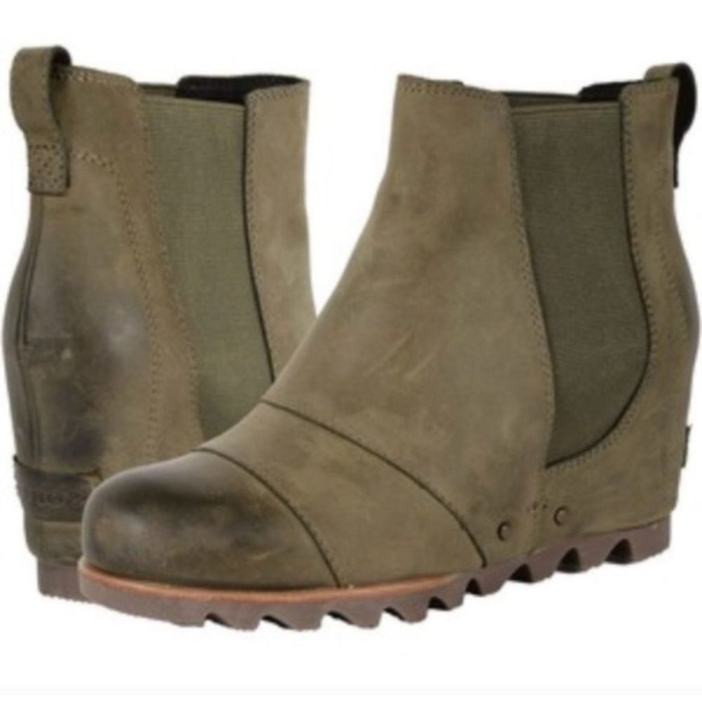 Sorel Olive Green Chelsea Wedge Ankle Boots